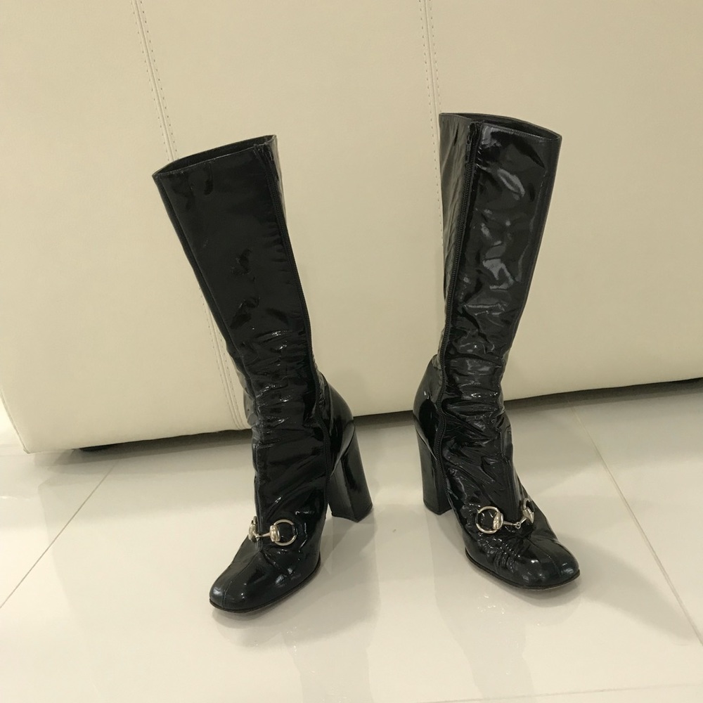 GUCCI Patent Leather Equestrian HorseBit Boots. AUTHENTIC